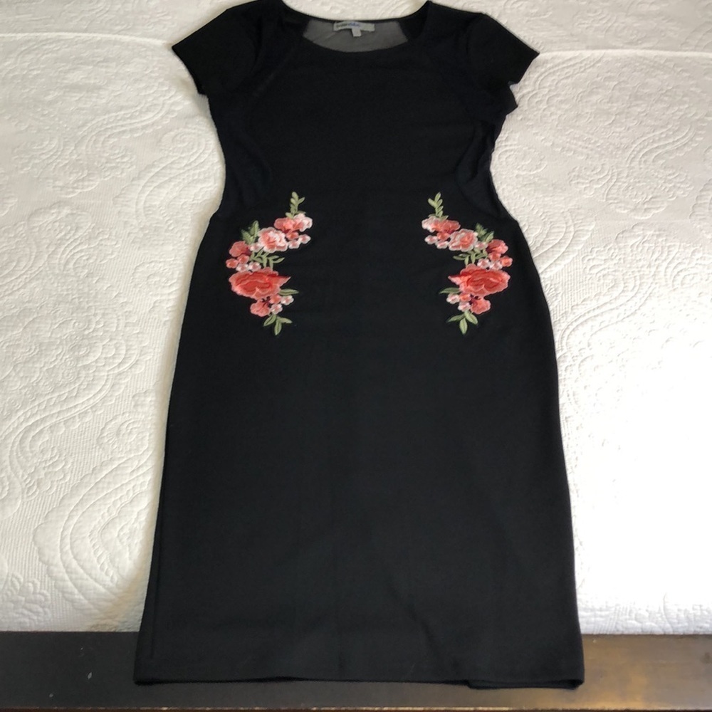 Bailey Blue Black Bodycon Cocktail Party With Floral Embroidery Dress Size L - Picture 8 of 13